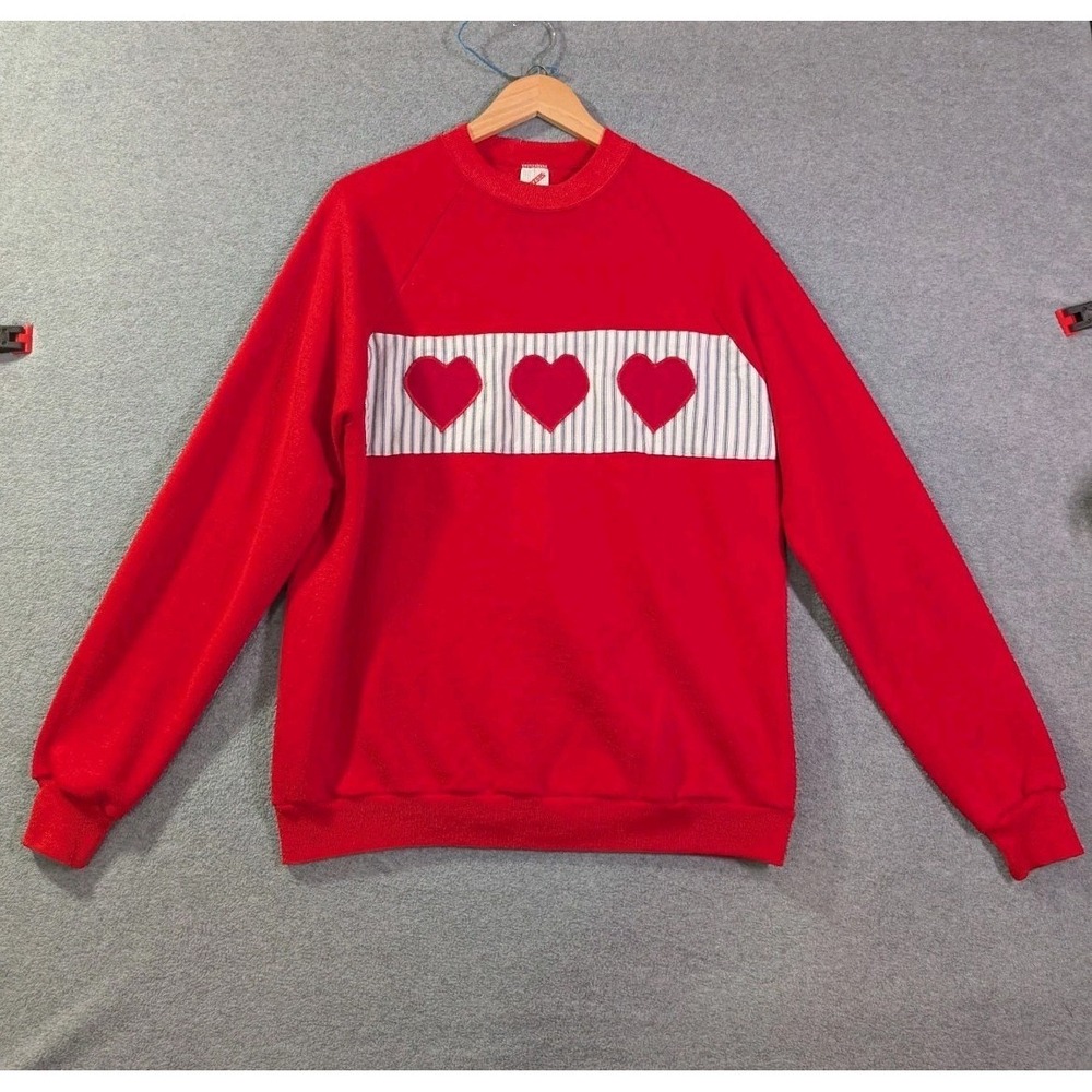 VTG‎ Jerzees USA Made Red Hearts Crewneck Sweatshirt XL 46 Valentine's USA 90s